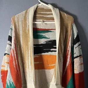 KATE Collection USA Hi-Low‎ Open Cardigan Womens Size Large Wool Knit Colorful